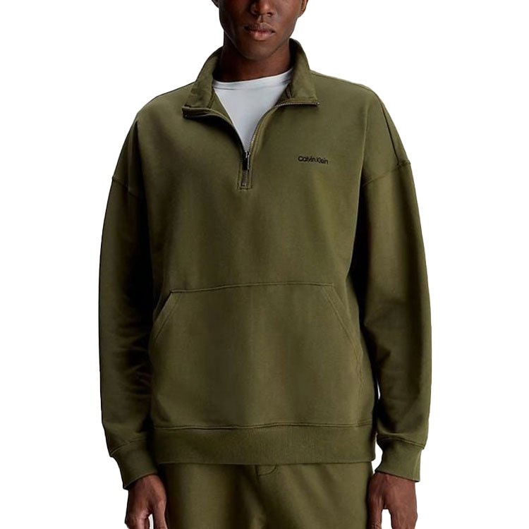 Calvin Klein Olive Quarter-Zip Logo Sweatshirt European Edition 000NM2299E-FQ3