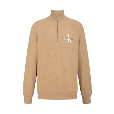 Calvin Klein Overlapping Logo Print Loose High Neck Sweatshirt Khaki Men J322623-HDR