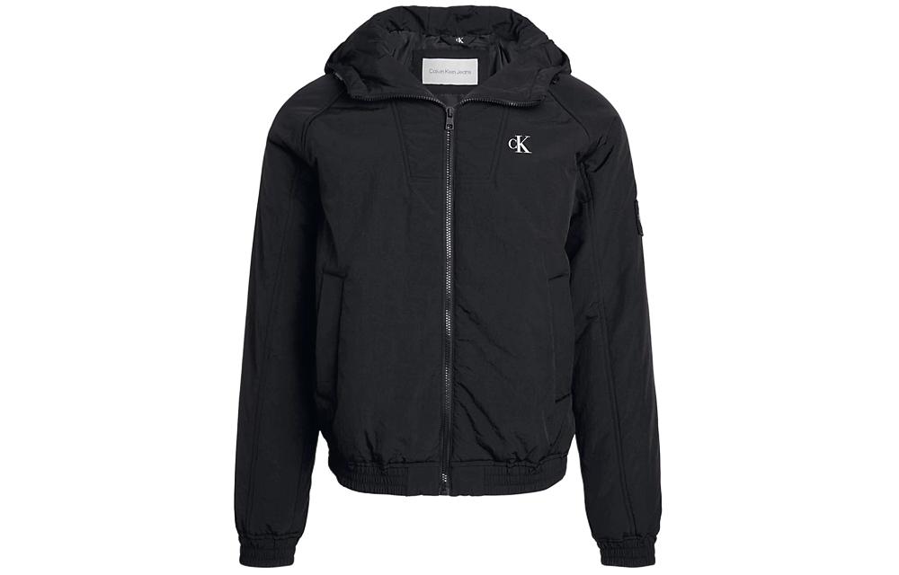 Calvin Klein Padded Hooded Nylon Jacket Black Logo Print Zipper Jacket J30J324698-BEH