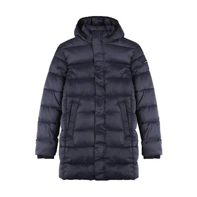 Calvin Klein Quilted Hooded Zip-Up Longline Jacket Navy Blue () CM051357-TN0