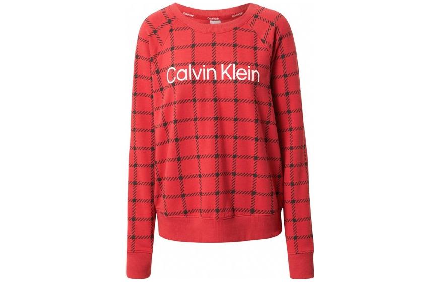 Calvin Klein Red Checkered Letter Print Crewneck Sweatshirt Unisex 000QS6767E-VGM