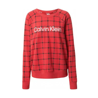 Calvin Klein Red Checkered Letter Print Crewneck Sweatshirt Unisex 000QS6767E-VGM