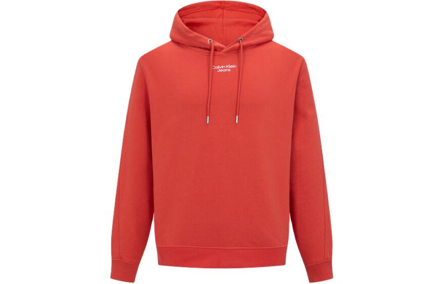 Calvin Klein Red Relaxed Fit Hoodie with Contrast Logo and Drawstring J320604-XLV