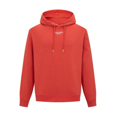 Calvin Klein Red Relaxed Fit Hoodie with Contrast Logo and Drawstring J320604-XLV