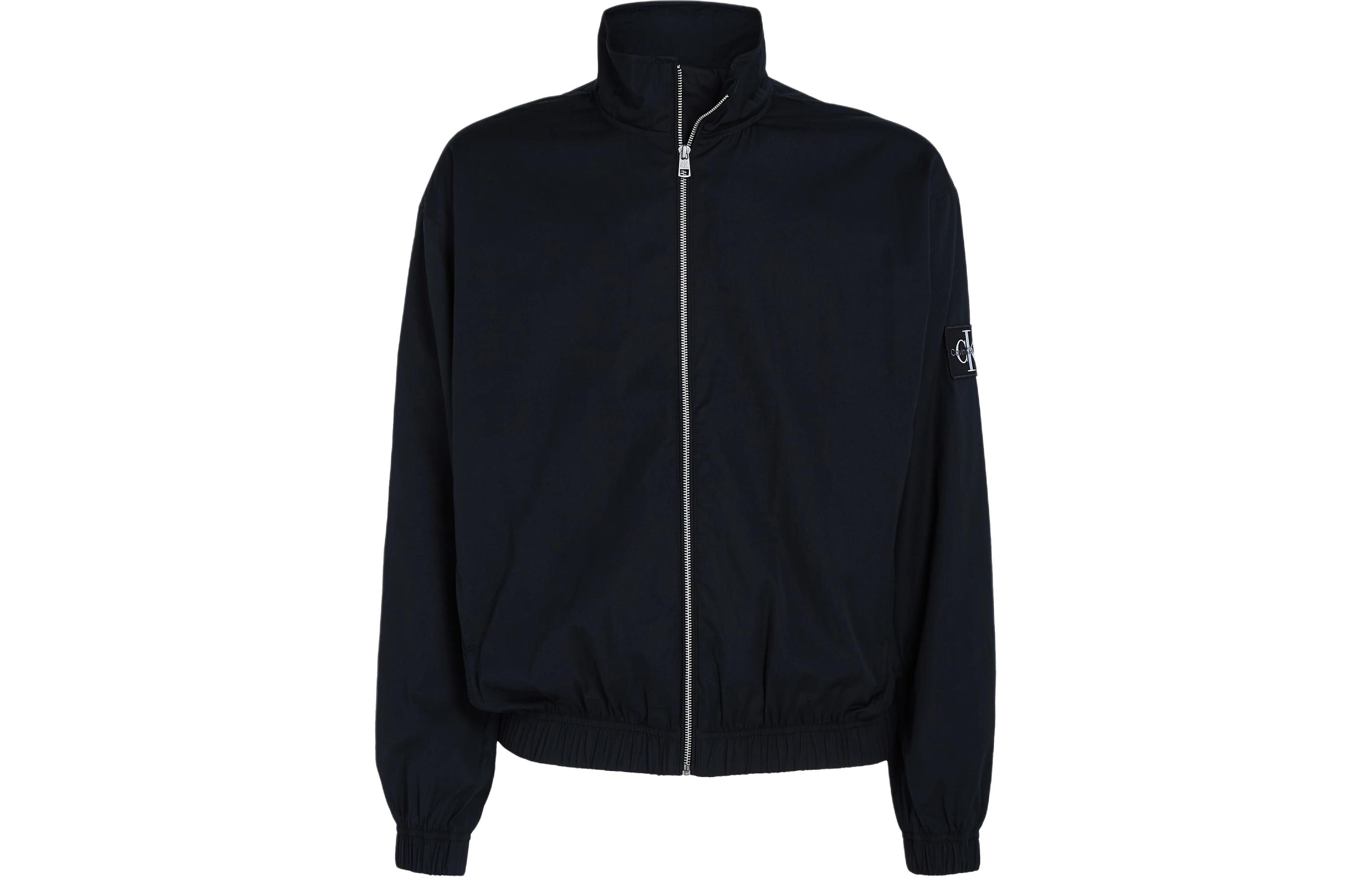 Calvin Klein Relaxed Cotton Zip-Up Jacket Black with Letter Logo J30J325316-BEH