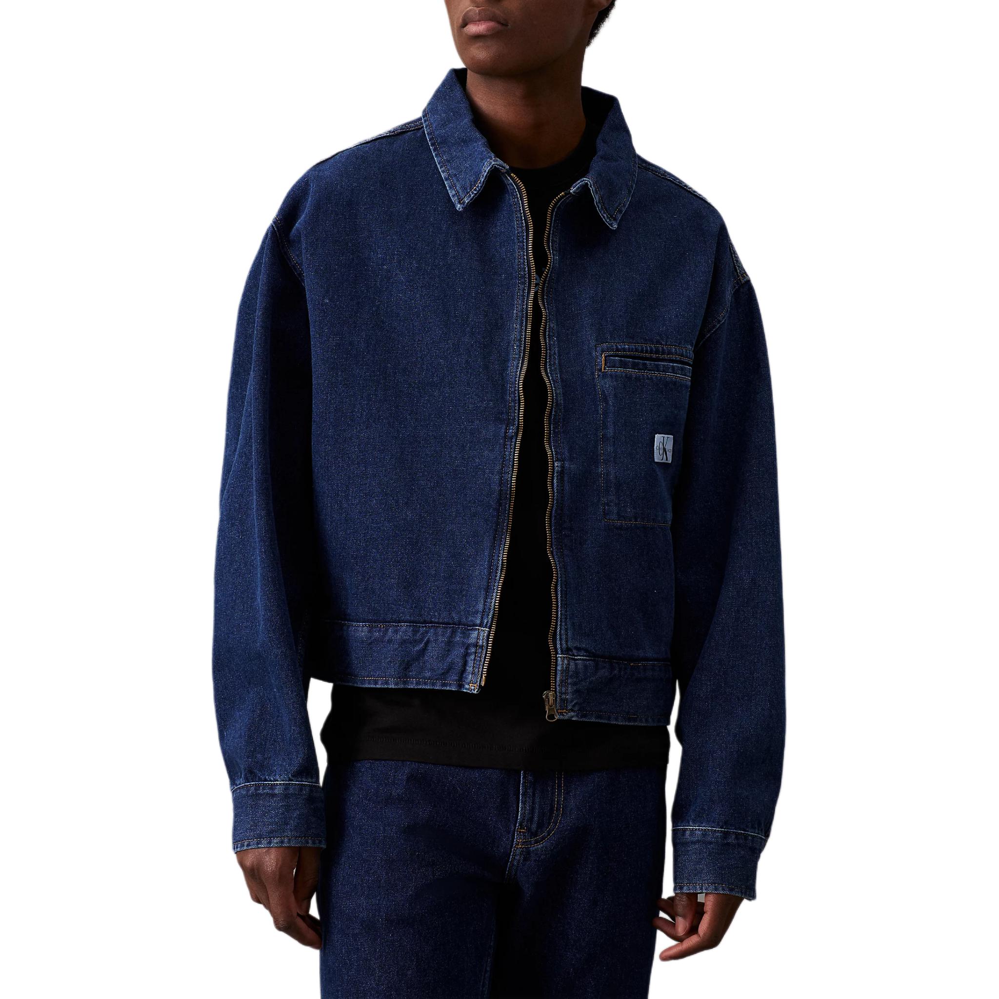 Calvin Klein Relaxed Fit Washed Denim Zip Jacket Indigo European Version J30J324862-1BJ