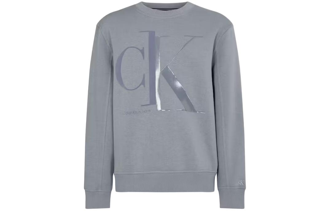 Calvin Klein Relaxed Logo Crewneck Sweatshirt Gray Long Sleeve Pullover J30J319706-PTP