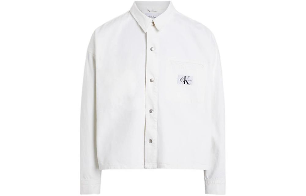 Calvin Klein Relaxed White Denim Shirt Jacket with Long Sleeves J30J324869-1AA