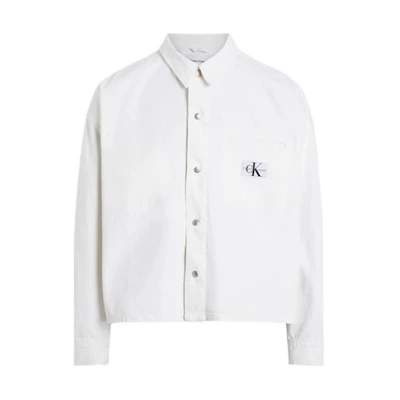 Calvin Klein Relaxed White Denim Shirt Jacket with Long Sleeves J30J324869-1AA