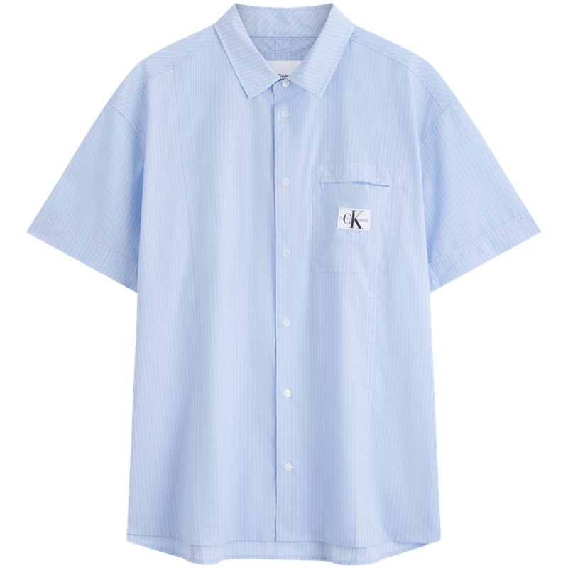 CALVIN KLEIN Retro Striped Loose-Fit Short Sleeve Shirt Blue Stripe Mens J325769