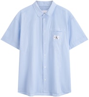 CALVIN KLEIN Retro Striped Loose-Fit Short Sleeve Shirt Blue Stripe Mens J325769 CALVIN KLEIN Retro Striped Loose-Fit Short Sleeve Shirt Blue Stripe Mens J325769