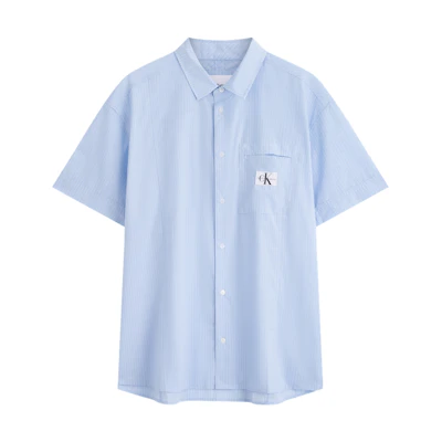 CALVIN KLEIN Retro Striped Loose-Fit Short Sleeve Shirt Blue Stripe Mens J325769