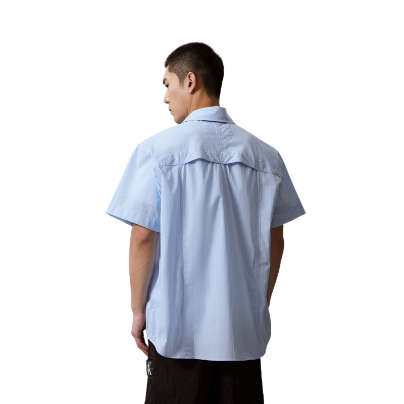 Purchase CALVIN KLEIN Kemeja Lengan Pendek Longgar Berjalur Retro Biru Lelaki J325769