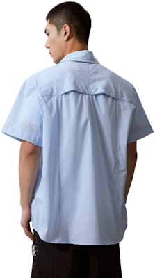 CALVIN KLEIN Retro Striped Loose-Fit Short Sleeve Shirt Blue Stripe Mens J325769 Purchase CALVIN KLEIN Retro Striped Loose-Fit Short Sleeve Shirt Blue Stripe Mens J325769