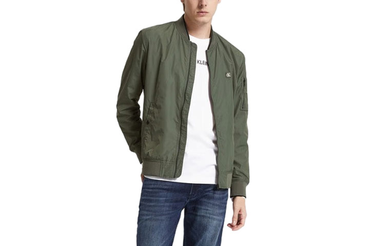 Calvin Klein Retro Trim Embroidered Bomber Jacket Military Green J318040-MRY
