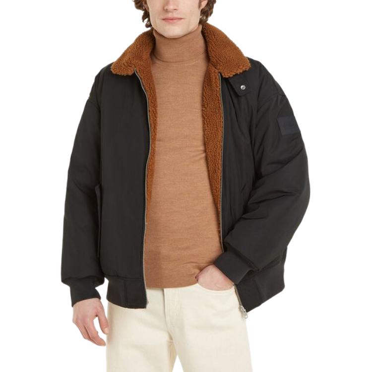 Shop Calvin Klein 可翻转羊毛拉链夹克 黑色长袖外套 J30J324123-BEH