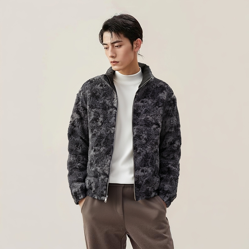 Shop Calvin Klein 雙面復古羊羔絨刺繡羽絨外套 黑色. J326603