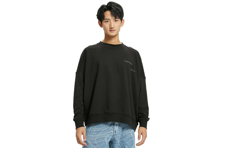 Calvin Klein Ribbed Crewneck Pullover Sweatshirt Unisex Black J400142-BEH