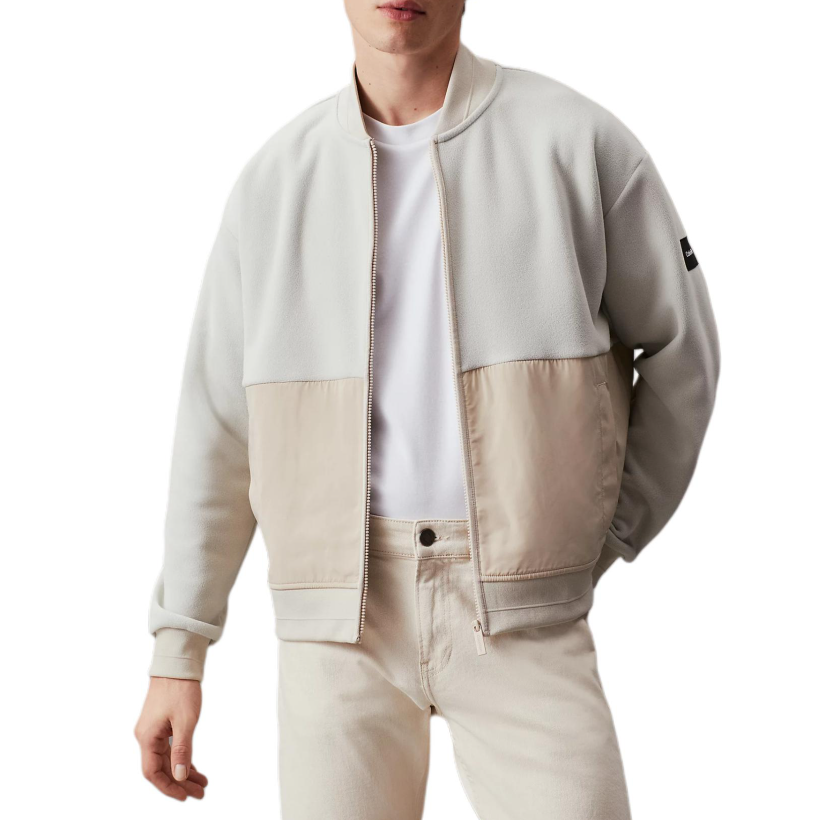 Calvin Klein Ribbed Knit Bomber Jacket Stone Beige European Edition K10K113082-ACE