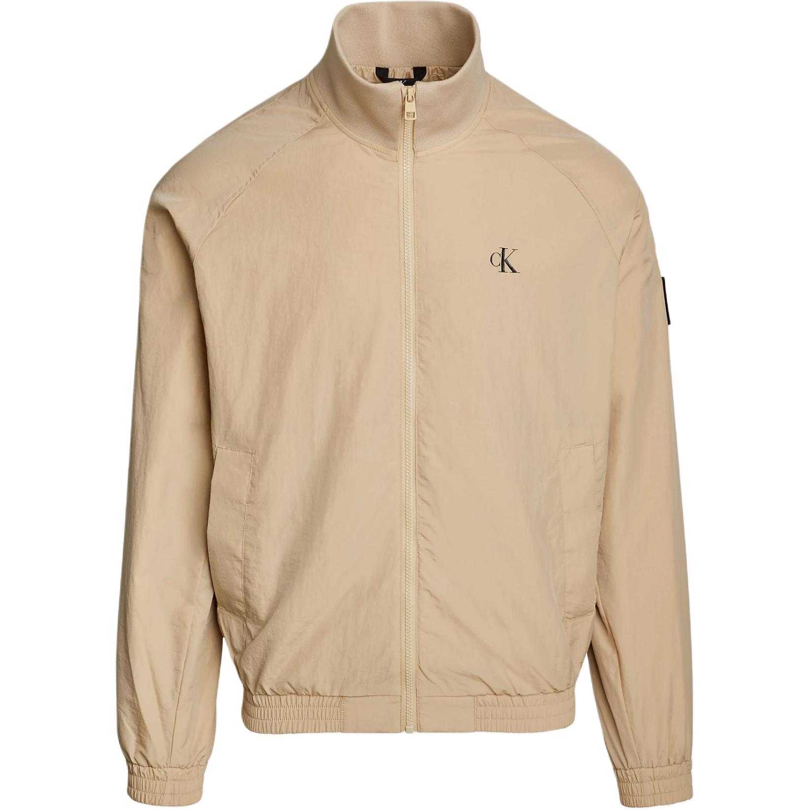 Calvin Klein Ribbed Knit High Neck Zip-Up Bomber Jacket Men’s European Stone J30J325102-PF2