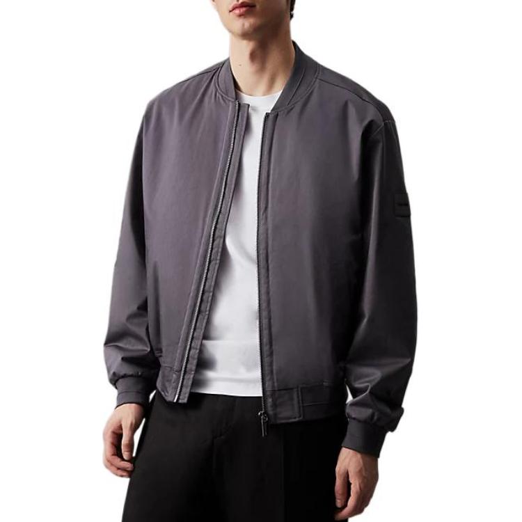 Calvin Klein Ribbed Knit Zip-Up Logo Badge Jacket Men’s Dark Gray European Style K10K113496-PCX