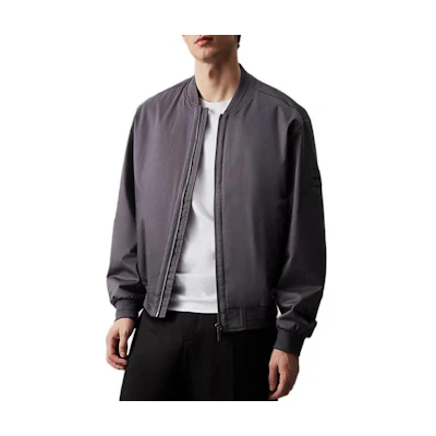 Calvin Klein Ribbed Knit Zip-Up Logo Badge Jacket Men’s Dark Gray European Style K10K113496-PCX