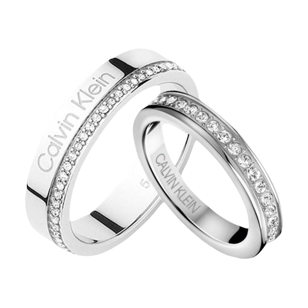 Calvin Klein Silver Crystalline Star Parallel Line Ring with Crystals (Unisex). 35000200CPKJ