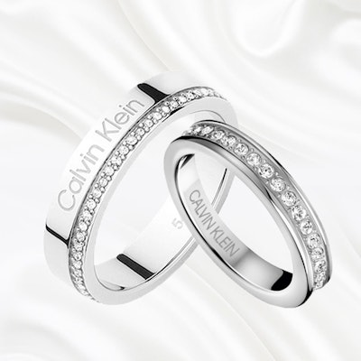 Calvin Klein Silver Crystalline Star Parallel Line Ring with Crystals (Unisex). 35000200CPKJ Sizing Calvin Klein Silver Crystalline Star Parallel Line Ring with Crystals (Unisex). 35000200CPKJ