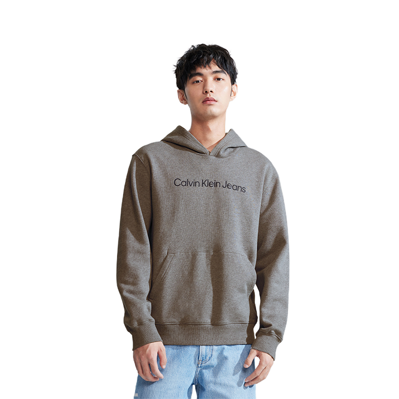 Calvin Klein Simple Logo Print Soft Fleece Loose Fit Unisex Pullover Hoodie J319915 圖 8