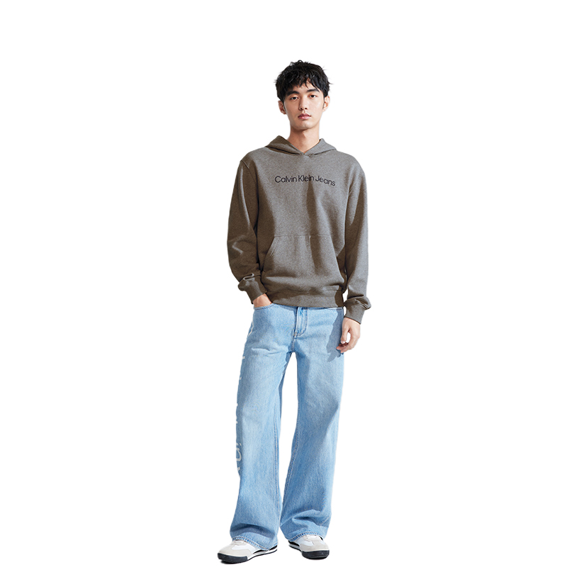 Calvin Klein Simple Logo Print Soft Fleece Loose Fit Unisex Pullover Hoodie J319915 圖 10