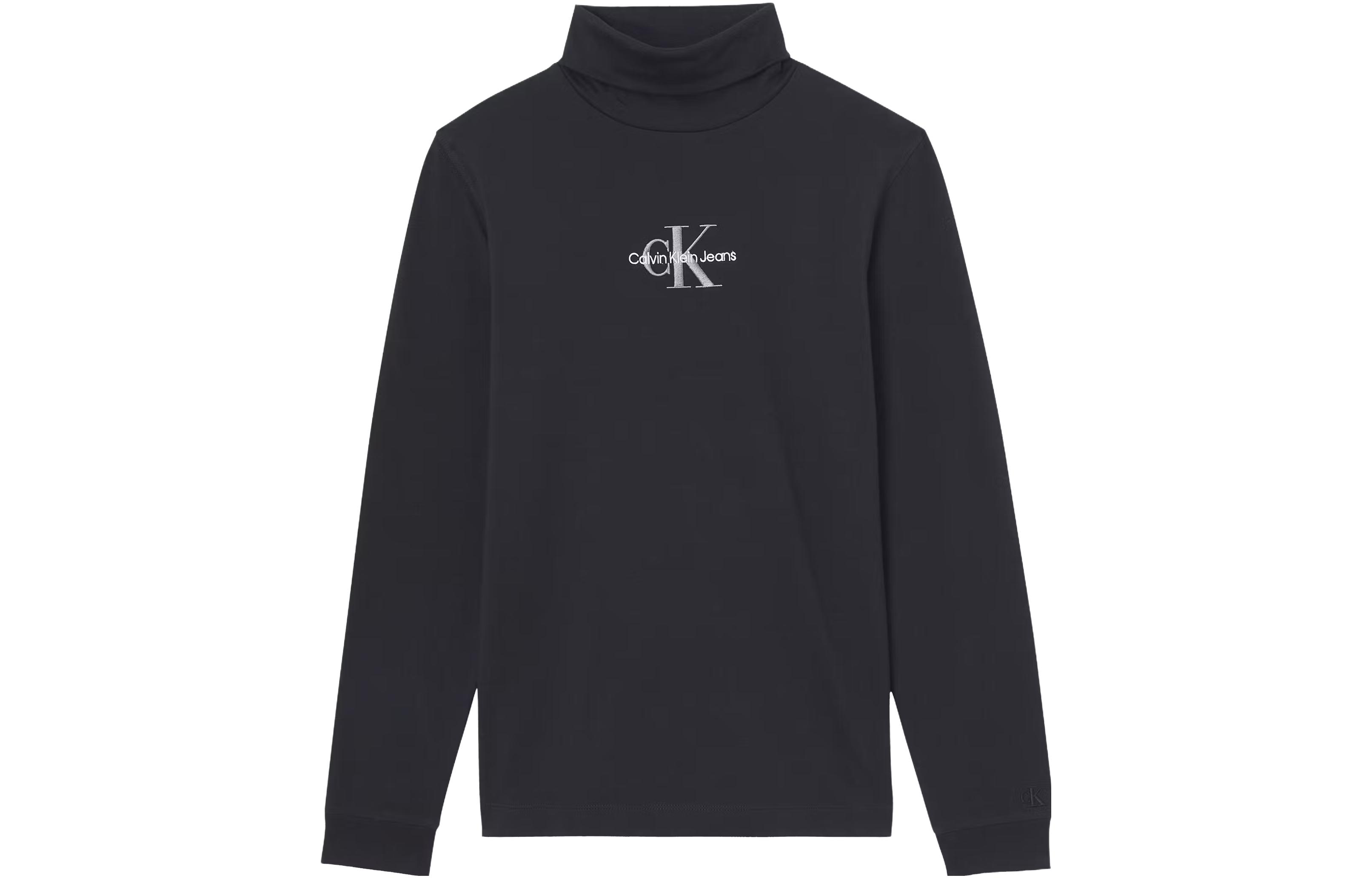 Calvin Klein Slim Fit Black Logo Print Long Sleeve Turtleneck Sweatshirt J30J321701-BEH