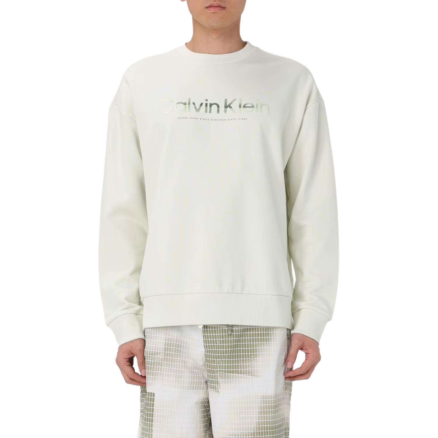 Calvin Klein Slim Fit Crewneck Logo Sweatshirt White Long Sleeve K10K112951-CGA