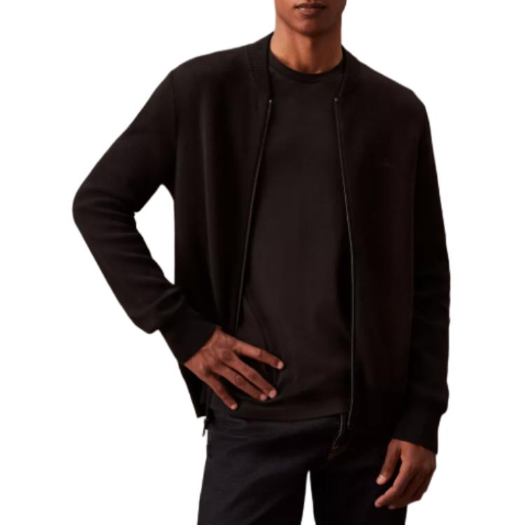 Calvin Klein Smooth Knit Bomber Jacket Black Sweater 40BM302-001