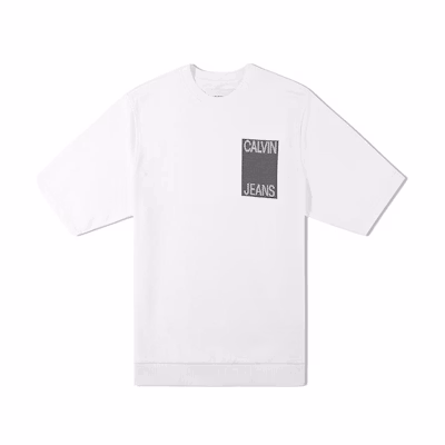 Calvin Klein Solid Color Cotton Crewneck Short Sleeve Sweatshirt White J312699-112
