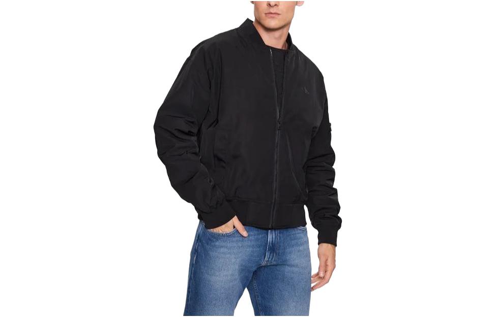 Calvin Klein Solid Color Fitted Zip-Up Jacket Black Long Sleeve J30J323-842