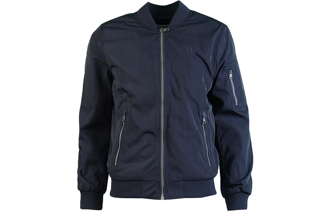 Order 卡尔文克雷恩纯色拉链飞行员夹克海军蓝 CM107904-TN0