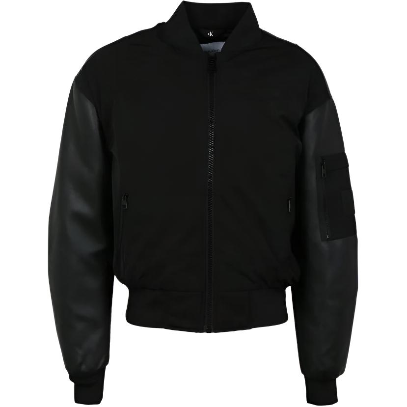 Calvin Klein Solid Color Zip-Up Stand Collar Jacket Black J30J322643-BEH