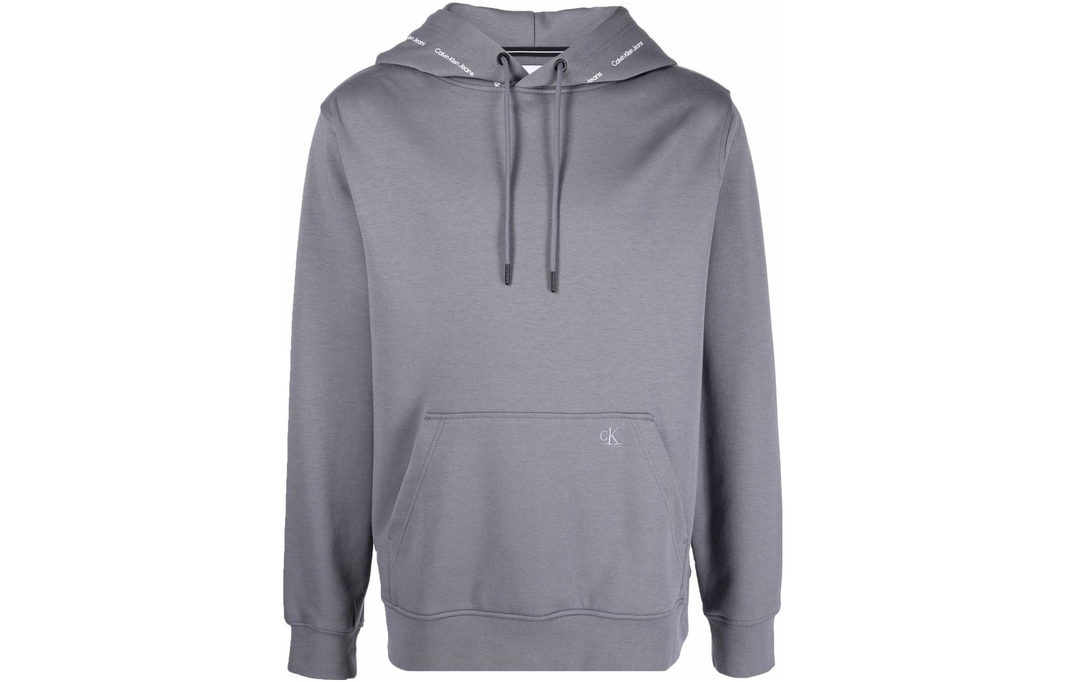 Calvin Klein Solid Gray Hoodie with Drawstring and Long Sleeves J30J319701PTP