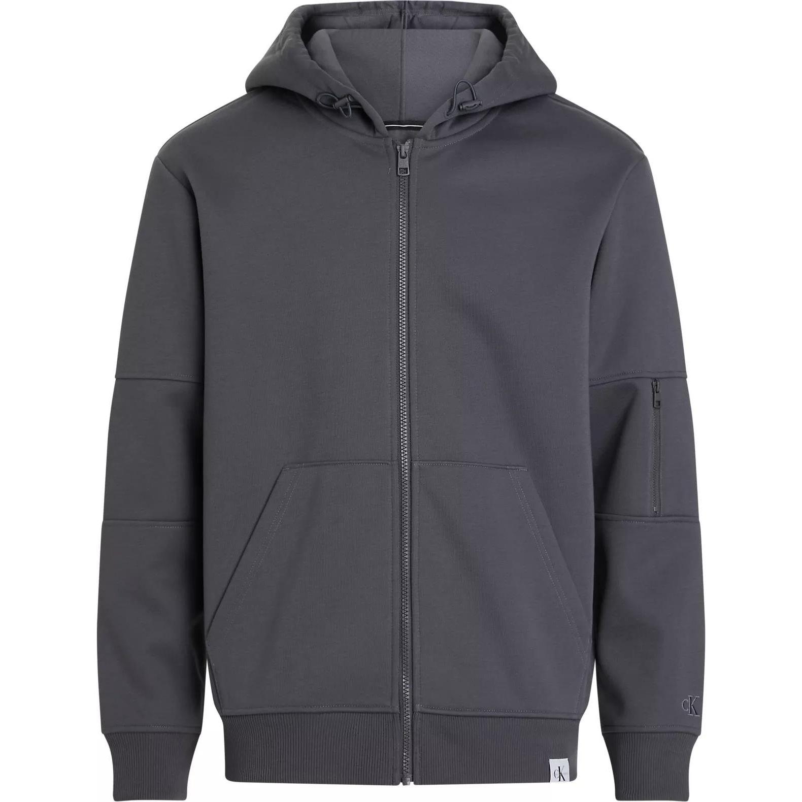 Calvin Klein Solid Gray Slim Fit Zip Hoodie with Long Sleeves J30J324619-PSM