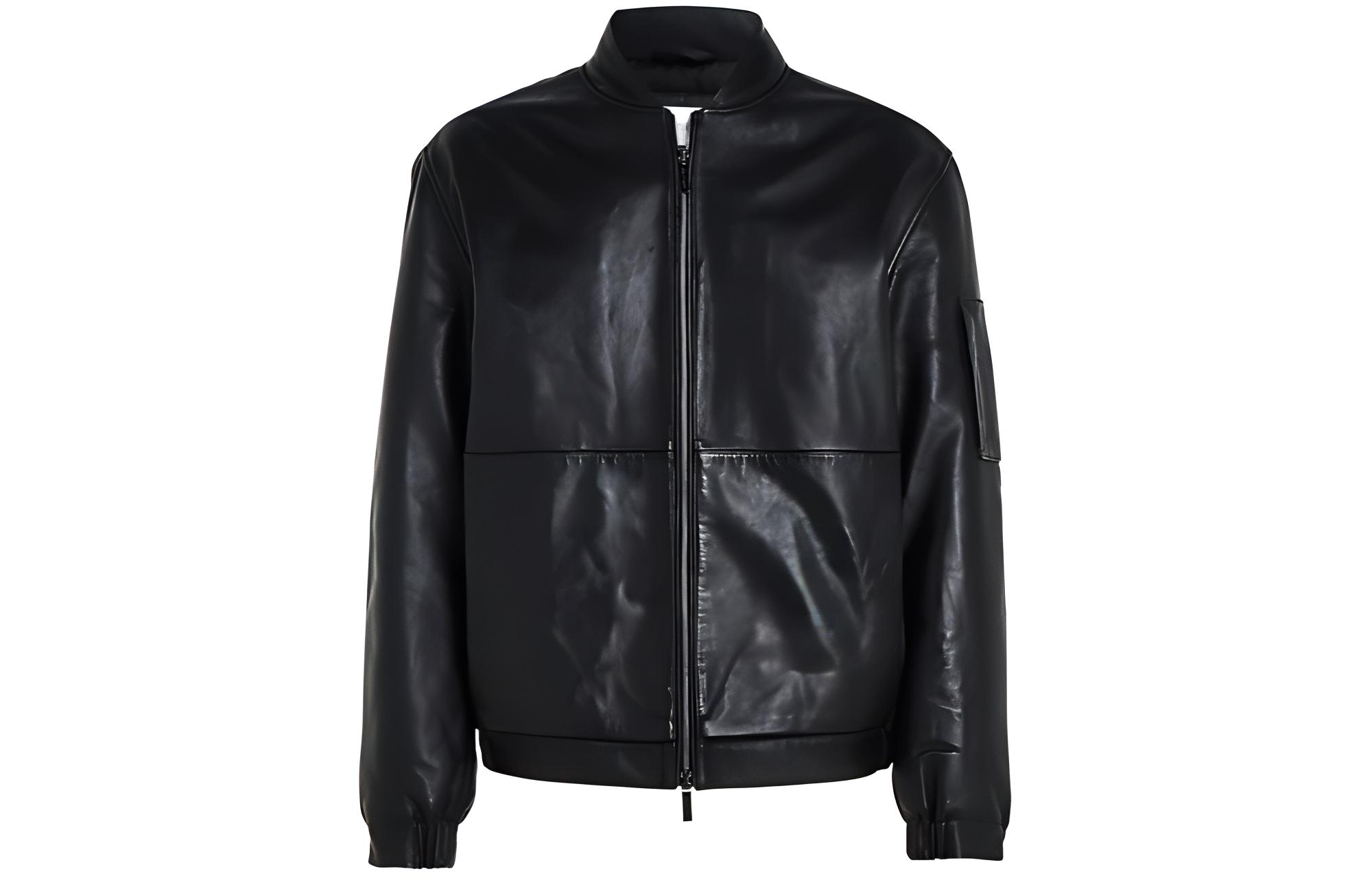 Calvin Klein Solid Leather Zip-Up Jacket Black () K10K112372-BEH