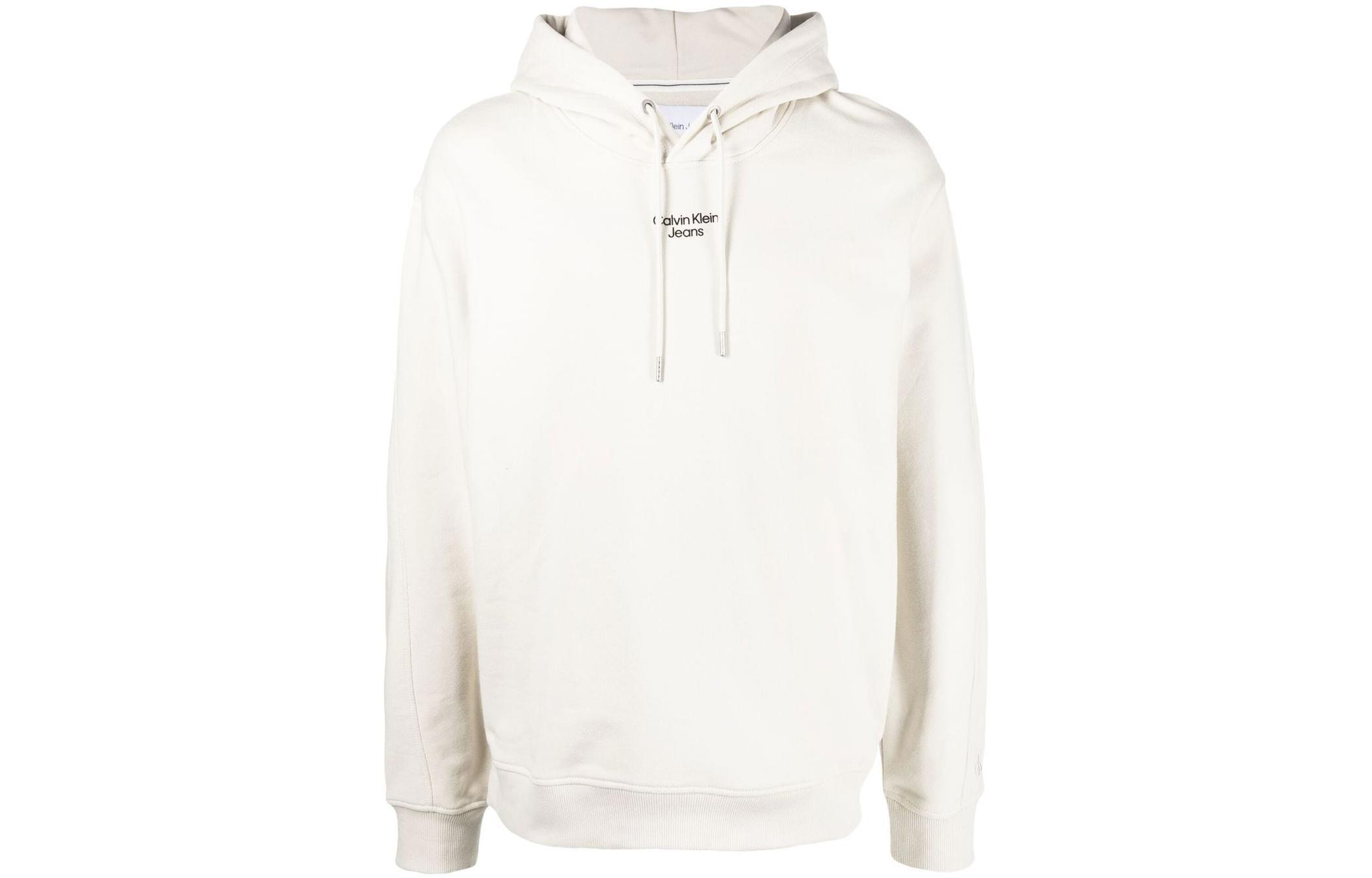 Calvin Klein Solid Logo Print Hoodie White J30J320604ACF