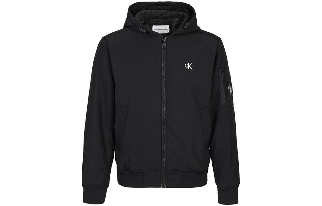 Calvin Klein Solid Logo Print Zip Hoodie Jacket Black () J30J321965-BEH