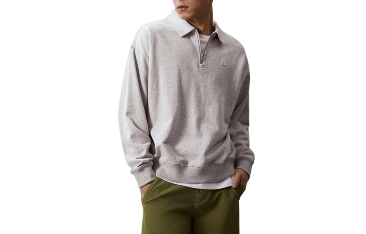 Calvin Klein Solid Long-Sleeve Polo Sweatshirt Pearl Gray J325051-P01