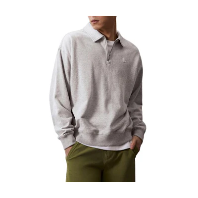 Calvin Klein Solid Long-Sleeve Polo Sweatshirt Pearl Gray J325051-P01