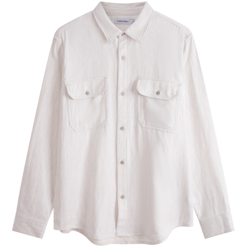 Calvin Klein Solid Minimalist Cotton Pocket Button-Up Jacket White () 40QM109