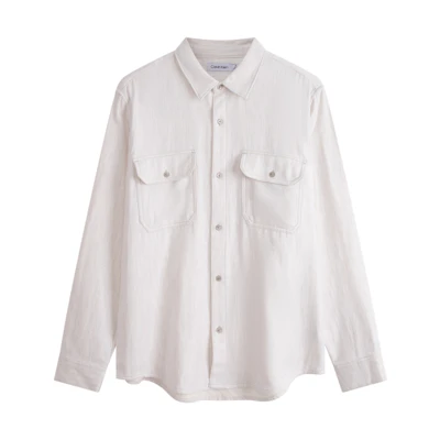 Calvin Klein Solid Minimalist Cotton Pocket Button-Up Jacket White () 40QM109
