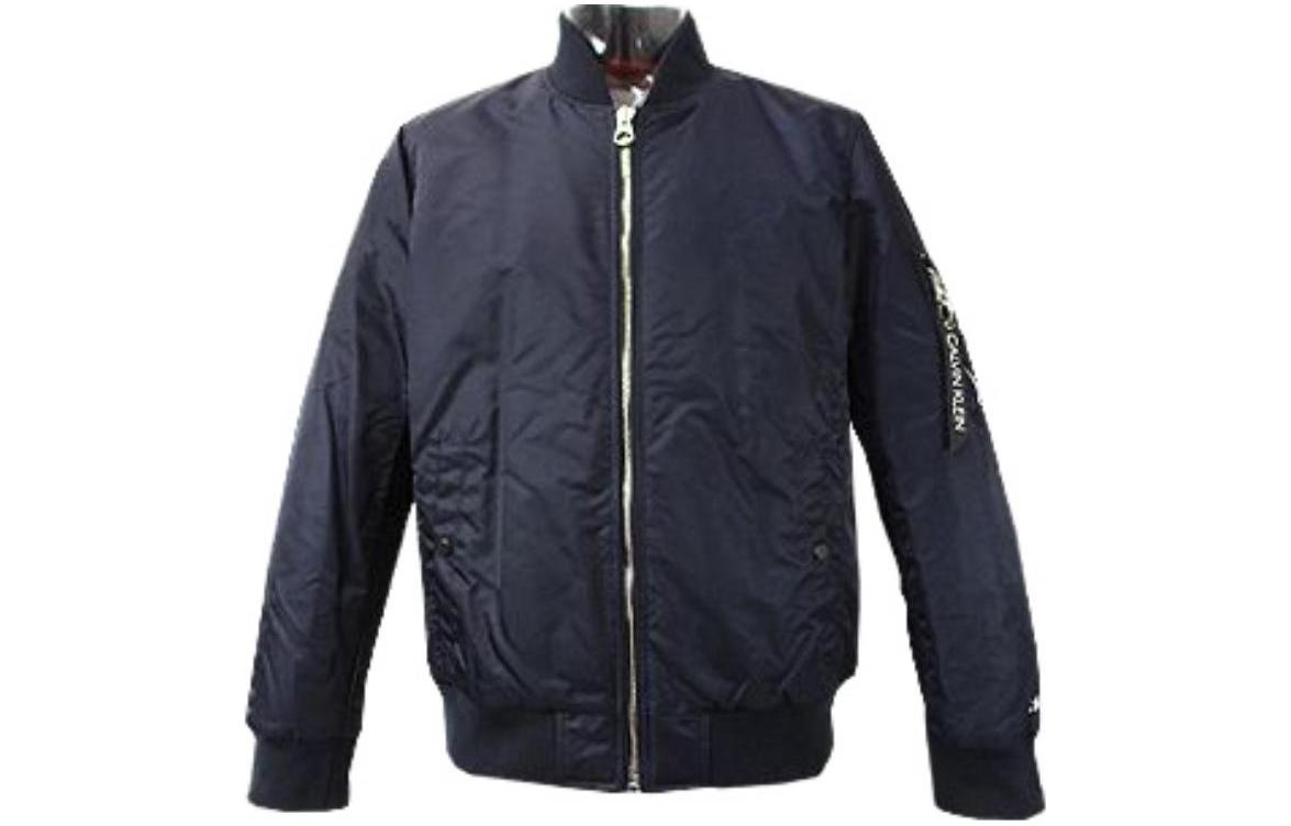 Calvin Klein Solid Navy Blue Zip-Up Baseball Collar Jacket for Men CM154122-TRUE-NAVY