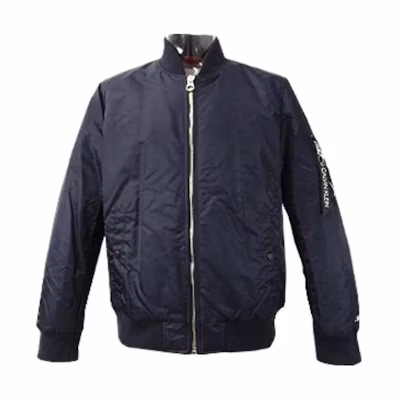 Calvin Klein Solid Navy Blue Zip-Up Baseball Collar Jacket for Men CM154122-TRUE-NAVY