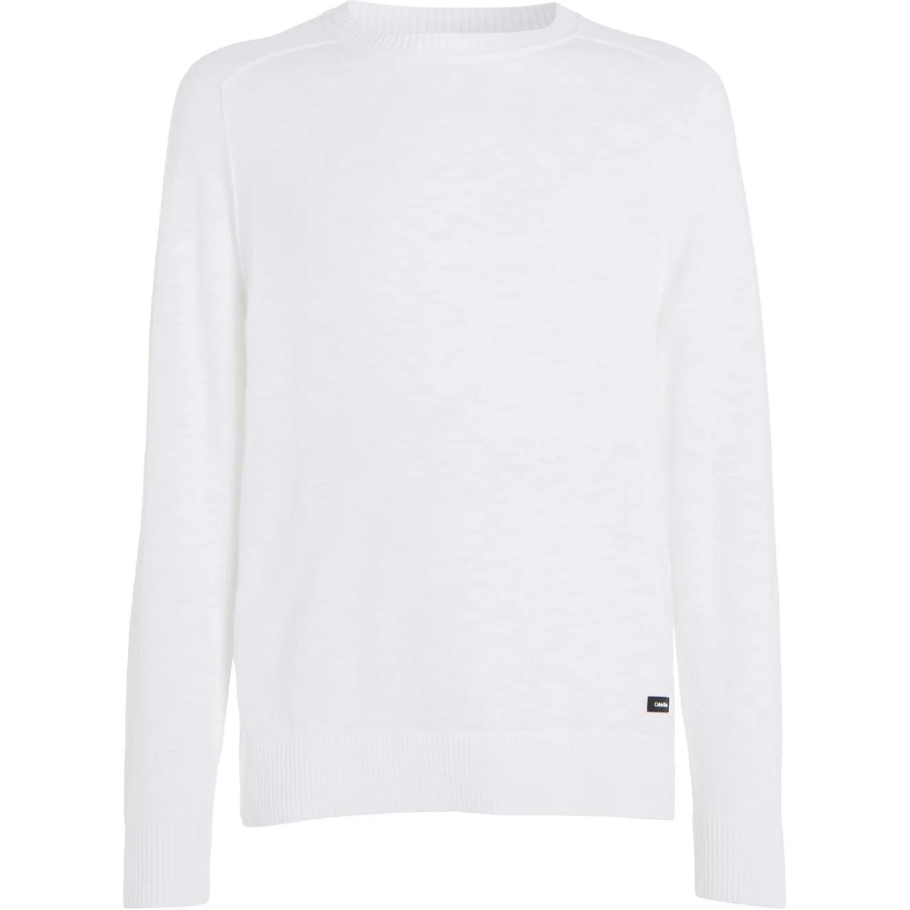 Calvin Klein Solid White Crewneck Slim-Fit Long Sleeve Sweatshirt K10K111449-YAF