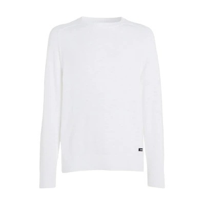 Calvin Klein Solid White Crewneck Slim-Fit Long Sleeve Sweatshirt K10K111449-YAF